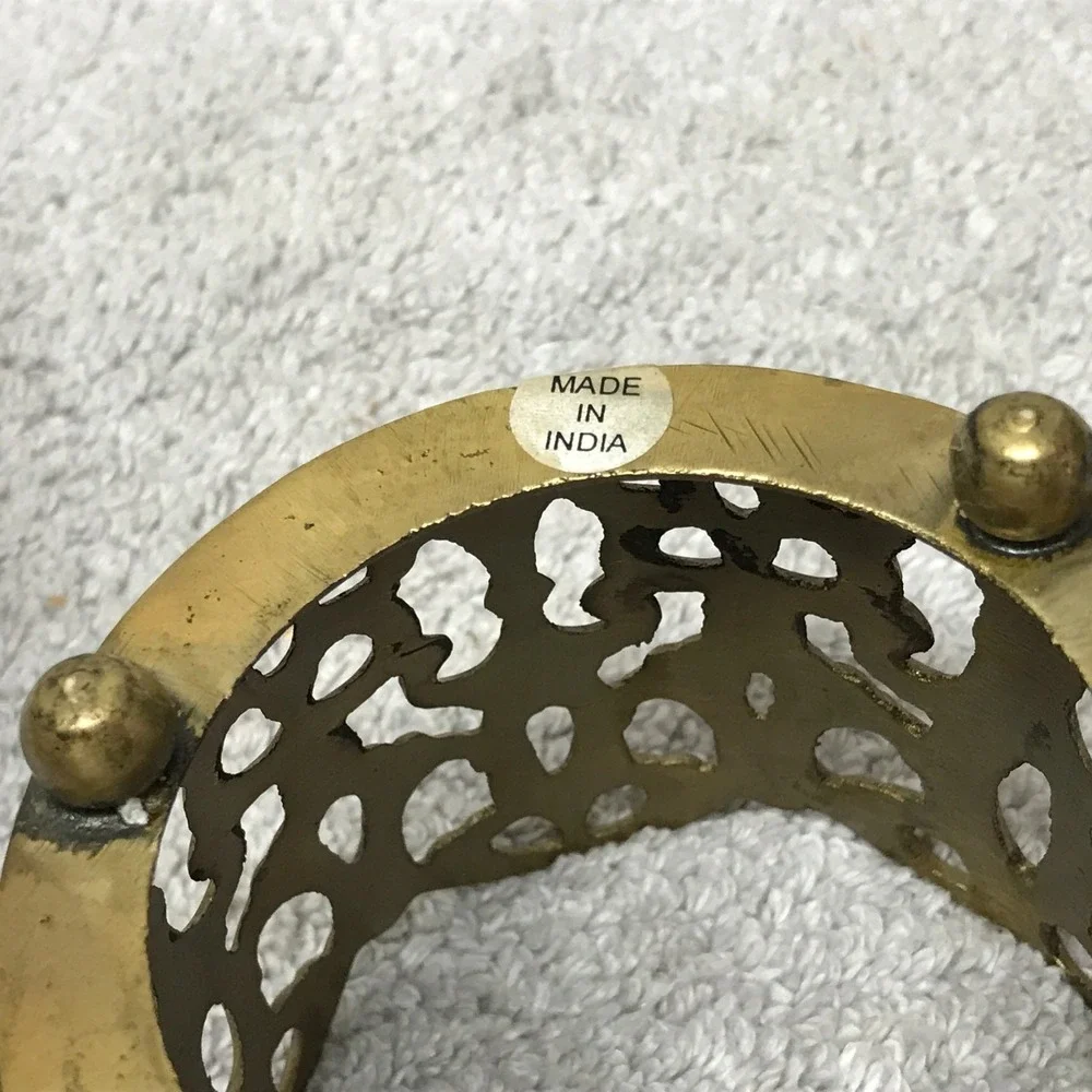 Vintage Brass Glass Votive Candle Holder Filigree Open Work Footed Sleeve India